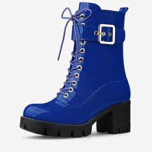 Zip Platform Chunky Heel Combat Boots Blue/6 - Allegra K catalog
