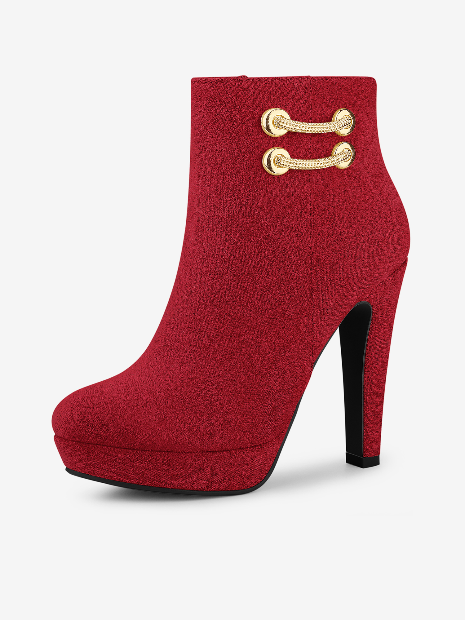 Round Toe Chunky High Heel Platform Ankle Boots Red/10 - Allegra K catalog
