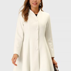 Single Breasted Long Sleeve Mid-Long Winter A Line Pea Coat White/XS - Allegra K catalog