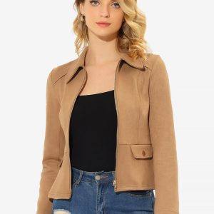 Faux Suede Jacket Short Zip Up Motorcycle Biker Coat Brown/S - Allegra K catalog