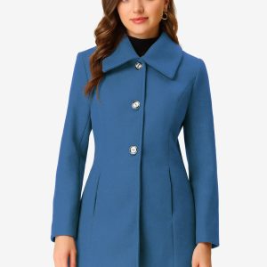 Turn Down Collar Overcoat A-Line Single Breasted Winter Coat Blue/XS - Allegra K catalog