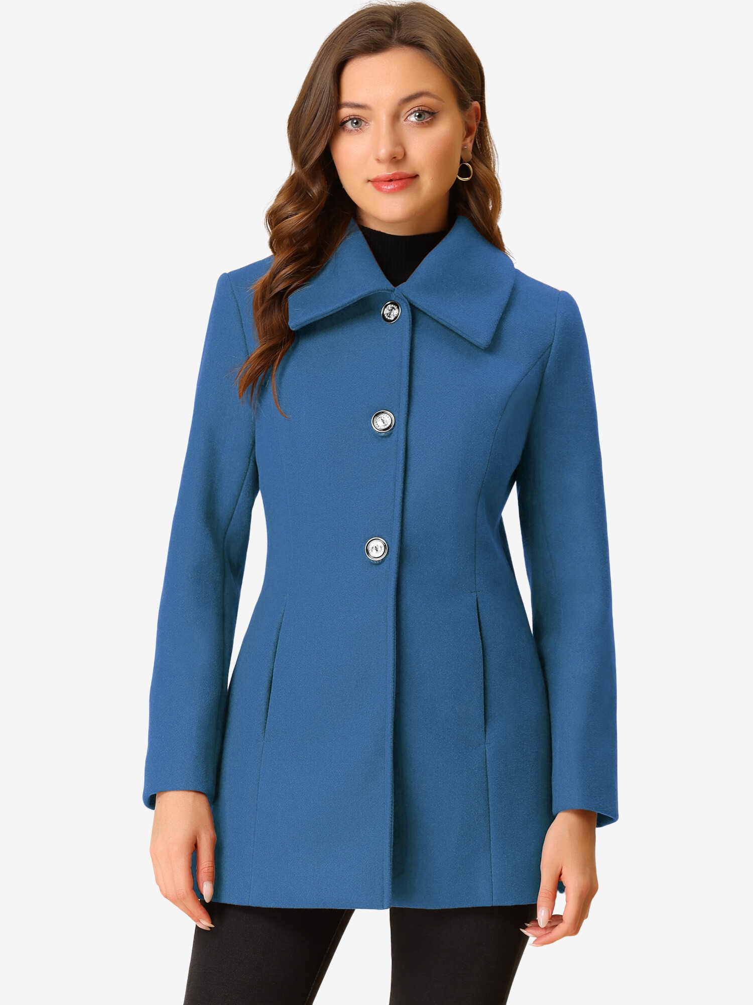 Turn Down Collar Overcoat A-Line Single Breasted Winter Coat Blue/XS - Allegra K catalog