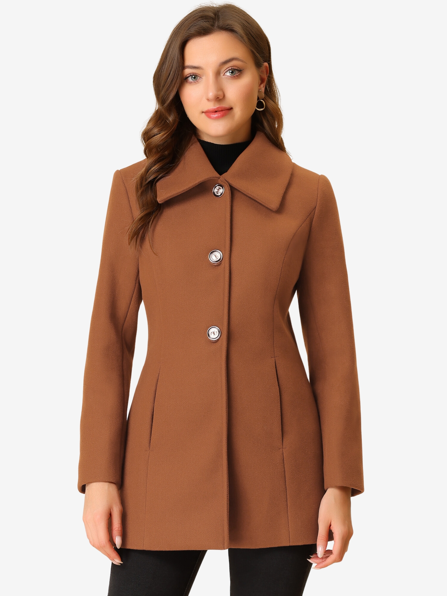 Turn Down Collar Overcoat A-Line Single Breasted Winter Coat Brown/XS - Allegra K catalog