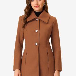 Turn Down Collar Overcoat A-Line Single Breasted Winter Coat Brown/S - Allegra K catalog