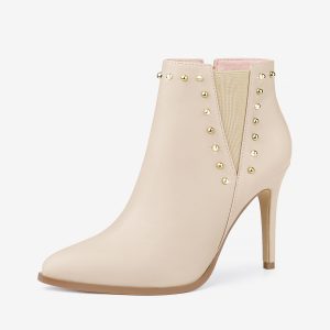 Faux Leather Pointed Toe Stiletto Heel Chelsea Ankle Boots Beige/9.5 - Allegra K catalog