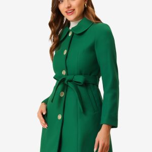 Winter Elegant Lapel Collar Long Trench Coat Green/XS - Allegra K catalog