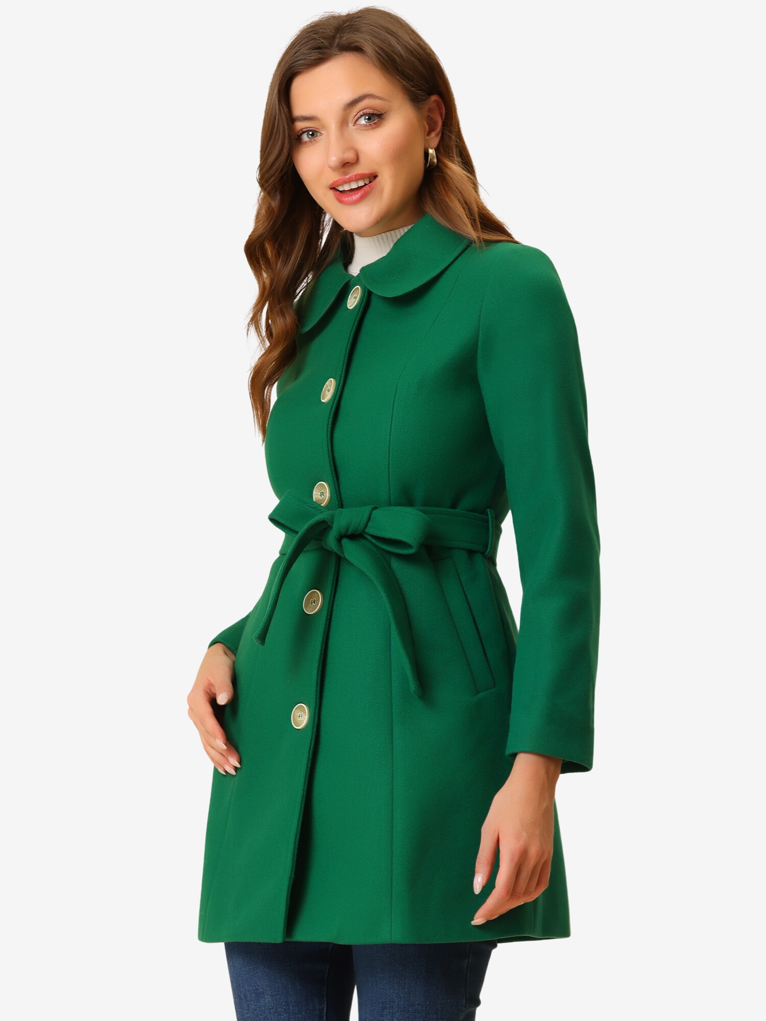 Winter Elegant Lapel Collar Long Trench Coat Green/L - Allegra K catalog