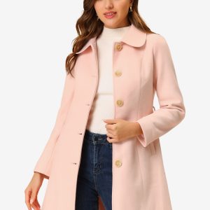 Winter Elegant Lapel Collar Long Trench Coat Pink/M - Allegra K catalog