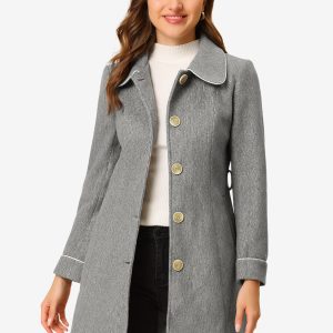 Winter Elegant Lapel Collar Long Trench Coat Light Grey/S - Allegra K catalog