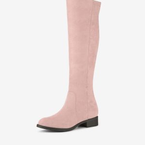 Side Zipper Chunky Heel Knee High Boots Dust Pink/9 - Allegra K catalog