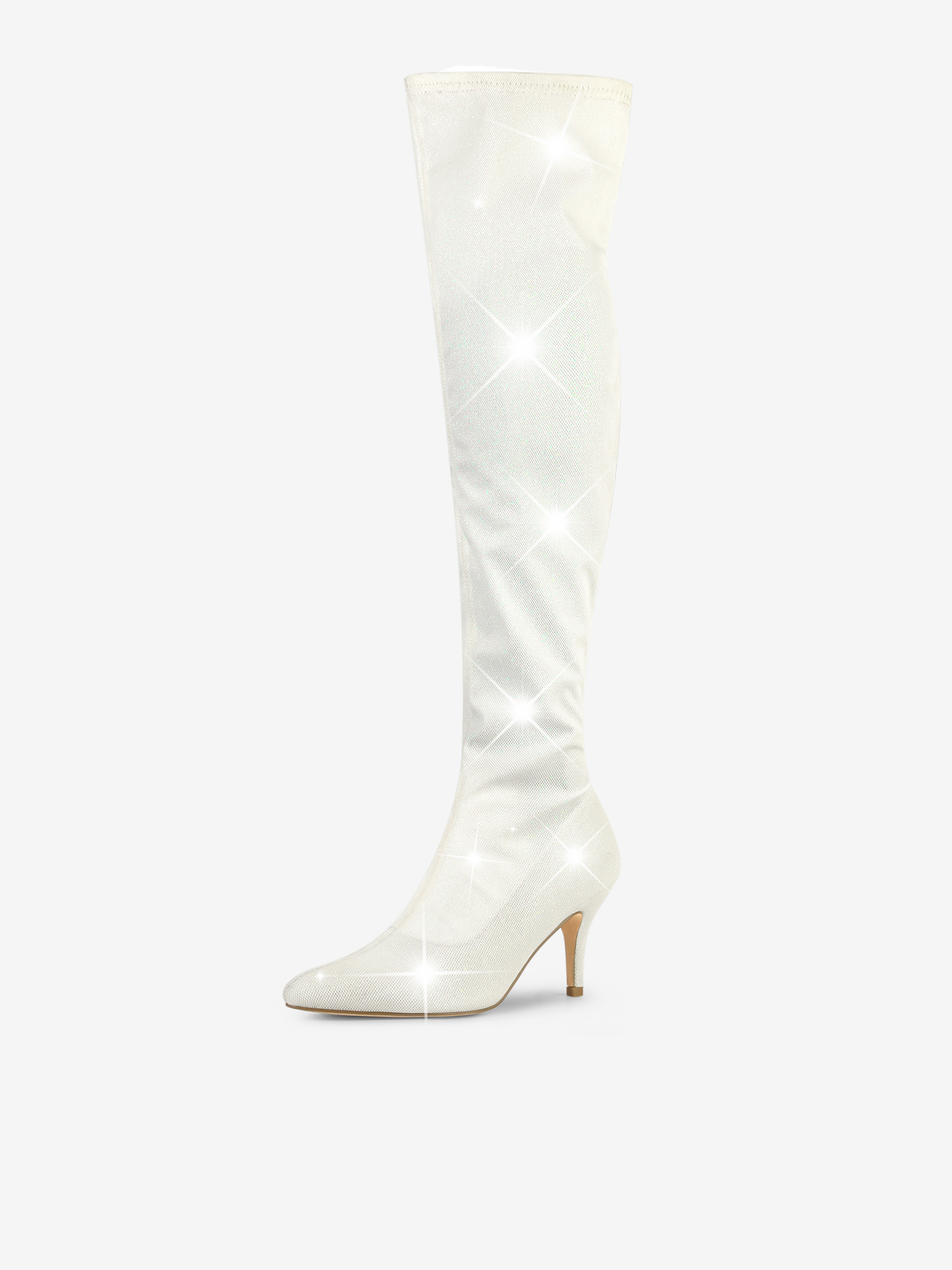 Glitter Pointed Toe Stiletto Heel Over the Knee High Boot White/11 - Allegra K catalog