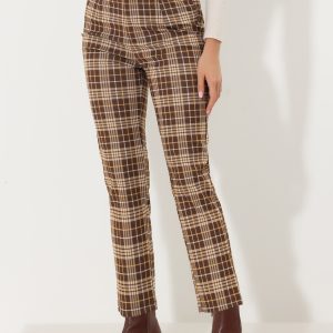 Plaid Cropped Trousers Button Casual Tartan Check Work Pants Brown Plaid/M - Allegra K catalog