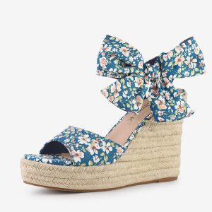 Platform Floral Printed Slingback Espadrille Wedge Sandals Blue/6 - Allegra K catalog