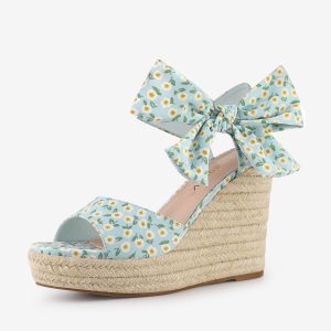 Platform Floral Printed Slingback Espadrille Wedge Sandals Sky Blue/8 - Allegra K catalog
