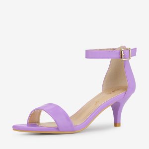 Faux Leather Open Toe Ankle Strap Kitten Heel Sandals Purple/10 - Allegra K catalog