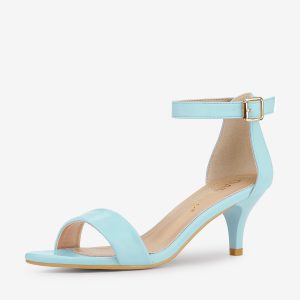 Faux Leather Open Toe Ankle Strap Kitten Heel Sandals Sky Blue/7 - Allegra K catalog