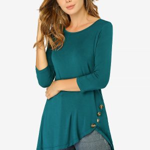 3/4 Sleeve Round Neck Button Decor Casual Stretchy Tunic Tops Lake Blue/S - Allegra K catalog