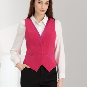 Retro Velvet Waistcoat V Neck Sleeveless Racerback Steampunk Vest Hot Pink/L - Allegra K catalog