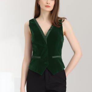 Retro Velvet Waistcoat V Neck Sleeveless Racerback Steampunk Vest Dark Green/XS - Allegra K catalog