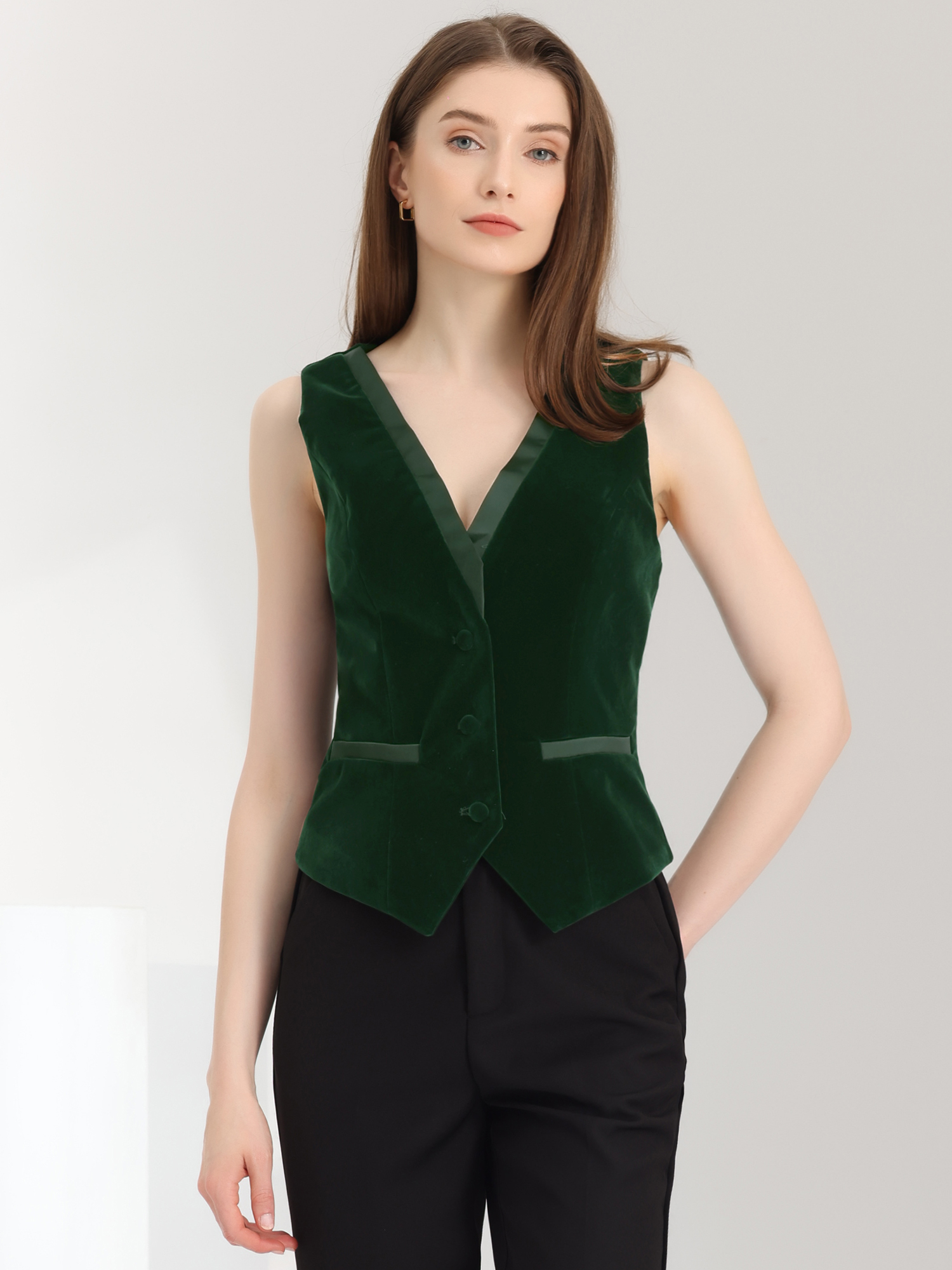 Retro Velvet Waistcoat V Neck Sleeveless Racerback Steampunk Vest Dark Green/XS - Allegra K catalog