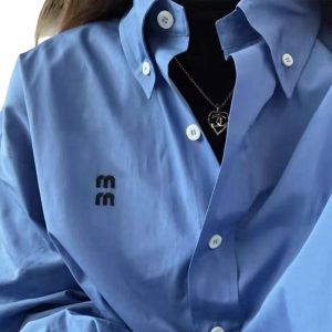 Loose Designer shirts women blue Blouse fashion spring embroidery luxury Base Shirt womens long sleeve lapel coat tops