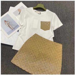 Spring Summer new women designer shinny bling rhinestone logo letter jacquard short sleeve tee and skirt twinset 2 pc dress suit SML