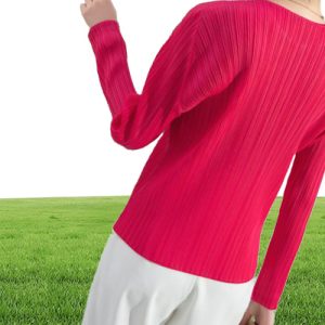 Women039s TShirt Miyake Pleated Tops Fall Women Trendy Size Clothing Asthetic Pure Color With Short Sleeves Bottoming Shi