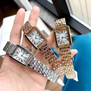 Fashion Women tank Watches Quartz Movement Silver Gold Dress Watch Lady Square Tank Stainless Steel Case Original Clasp Analog Casual Wristwatches Montre De Luxe