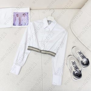 Brand shirt Designer blouse Women short shirts blouses Fashion LOGO casual cotton long sleeve shirt vacation blouses May 29