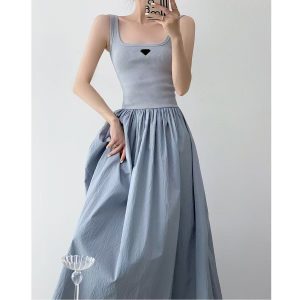 Summer women's casual dress designer U-neck skirt fashionable classic letter long skirt women's clothing