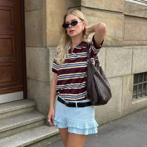 Women's T Shirts Fashion Stripe T-shirt Casual Long Sleeve Female All Match Polo Shirt 2025 Spring Ladies Loose Tops High Street