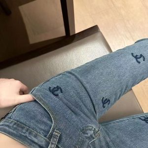2025 New Designer embroidered washed high-waisted skinny skinny jeans for women - S-2XL