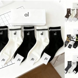 socks luxury 5 pairs designer womens luxury socks pure cotton yoga socks black, white and multiple colors sports socks and stockings mid-length socks