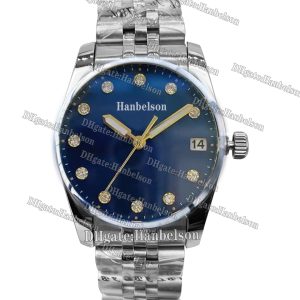 Ladies 36MM blue face Diamond Markers Quartz Watch with Unidirectional Bezel Stainless Steel Women Wristwatch