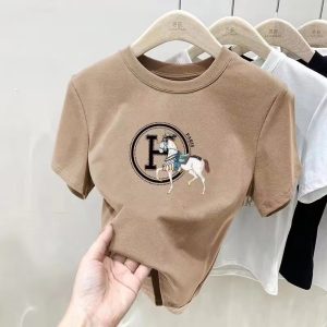 Shoulder cotton slim slim short sleeve multi-color T-shirt with western style and age-reducing women's new top in summer of 2025