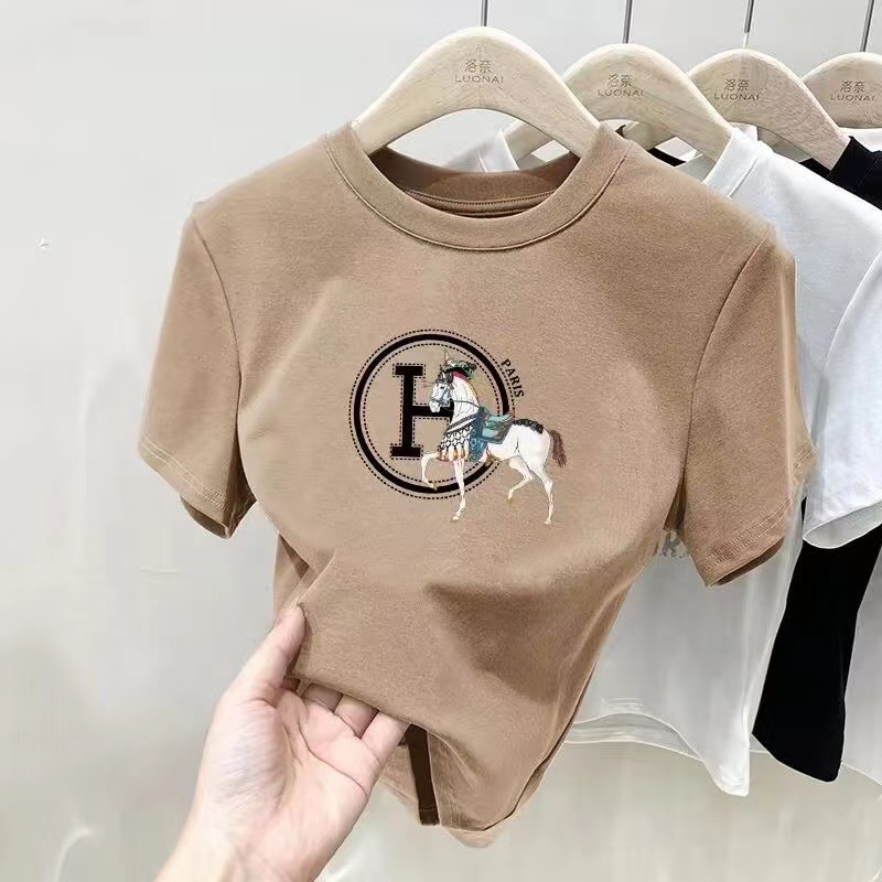 Shoulder cotton slim slim short sleeve multi-color T-shirt with western style and age-reducing women's new top in summer of 2025