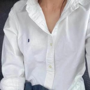 American Casual Polo Pony Designer Blouses Womens Loose Lapel Neck Shirts Colorful Horse Embroidery Women Fashion Long Blouses