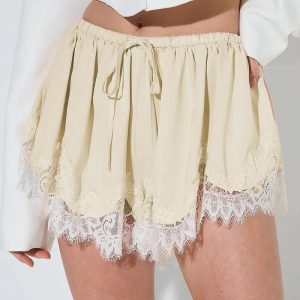 Women's Shorts Women Lace Trim Satin Silk Patchwork Solid Drawstring Elegant Loose Panties French Knickers Slip Beachwear