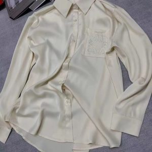 Designer Womens loose Blouses Long Shirts Anagram Silk and satin Classic Summer New paris T-Shirt Casual Long Sleeve Tops Femme Pocket Letter Embroidery 88