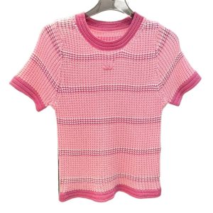 New fashion autumn women's stripe logo embroidery knitted long sleeve sweater tops SMLXL