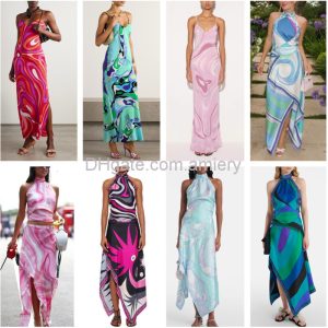 Summer Casual Dresses Fashion Womens Printed Sexy V-Neck Split Strap Dress Hot Girl Skirts Set 16 Colors