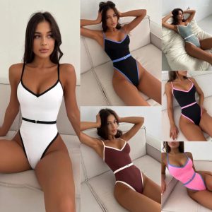 Women's Swimwear Color Block One Piece Swimsuit Minimalist & Sexy Monokini 2026 Beach Resort Wear Summer Holiday Corset Bodysuit Womens Set