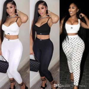 Summer Womens Designer Tracksuits Sexy Suspenders Slimming 2Two Piece Vest Yoga Pants Set Fashionable Print Sports Outfits