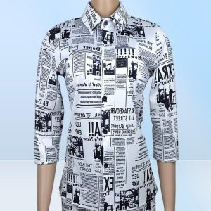 Womens Two Piece Pants Spapers Printing Outfits INS Fashion 34 Sleeves Shirt Nightclub Party Sets2548978