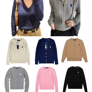designer polo sweater women cardigan designer cardigan pony embroidered twist knit pullover long sleeve sweater classic sweaters womens shirt
