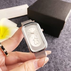 New Arrival Fashion Women Men Silver Rose Gold Pink Stainless Steel Bear White Shell Heart Square Electronic Watch Pulsera Wire Wable Bracelet Span Jewelry Gift