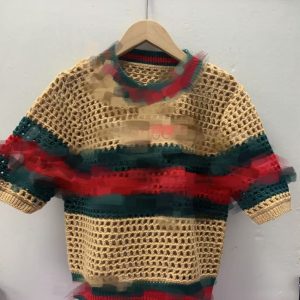 New Women's Sweaters Knitted T-shirt Luxury brand Women designer Sweaters Casual Knitwear hollow out short coat Short sleeved Embroidered red logo