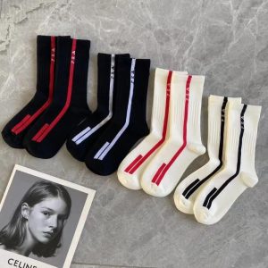 Women Socks 2025 High Quality P Vertical Striped European And American Men's Women's Network Red Wear