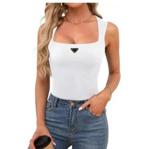 Women Designer Tops Knits Tees T Shirt Vest Sweater Crop Top Sexy Offs Shoulder Black TankPrads Casual Sleeveless Backless Top Shirts Solid Color Vest