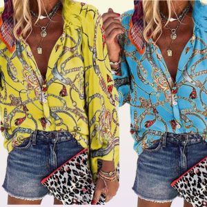 Brand Designer Designer Chain Printed Womens Shirts Fashion Plus Size Long Sleeve Blouses Casual Single Breasted Womens Tops2124576